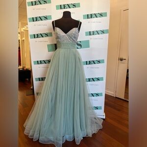 La Femme Elegant Sage Evening Gown